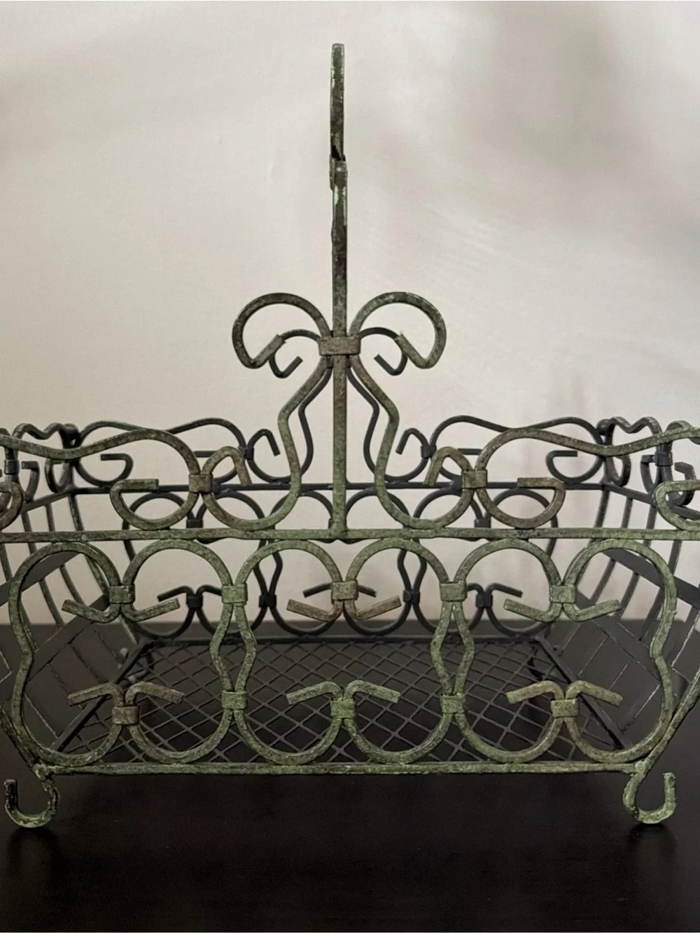 Metal-Wrought Iron Green Basket- French Country Style / Cottagecore/ Farmhouse